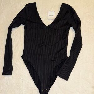 Forever 21 Black Ribbed Long-Sleeve Bodysuit
